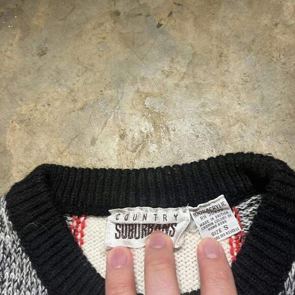 Vintage 90s Country Suburbans Black Pattern Acrylic Sweater - Picture 3 of 3